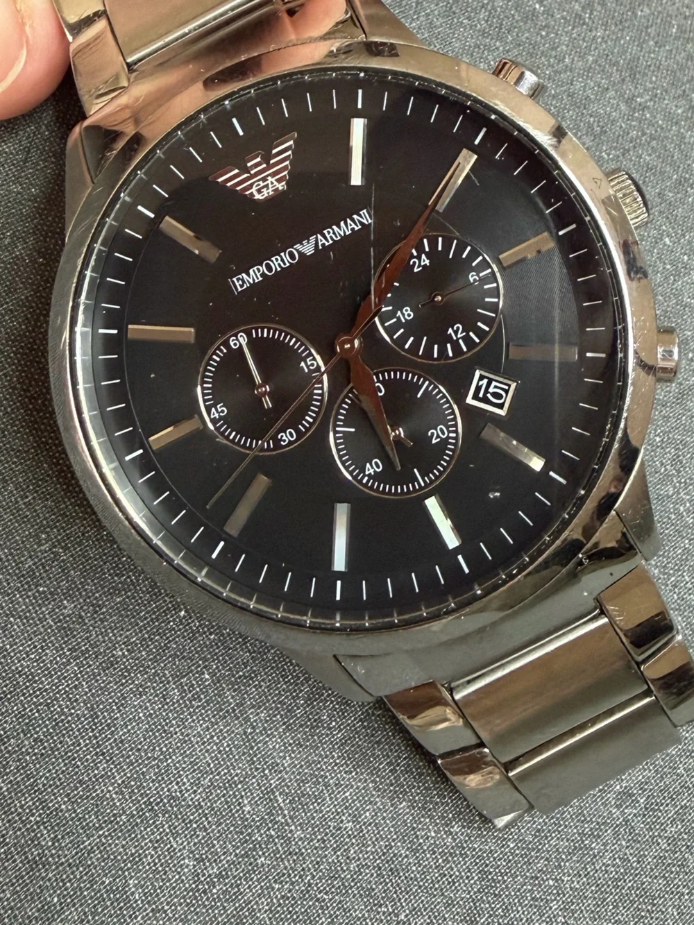Emporio Armani Black Dial Stainless Steel Chronograph Watch